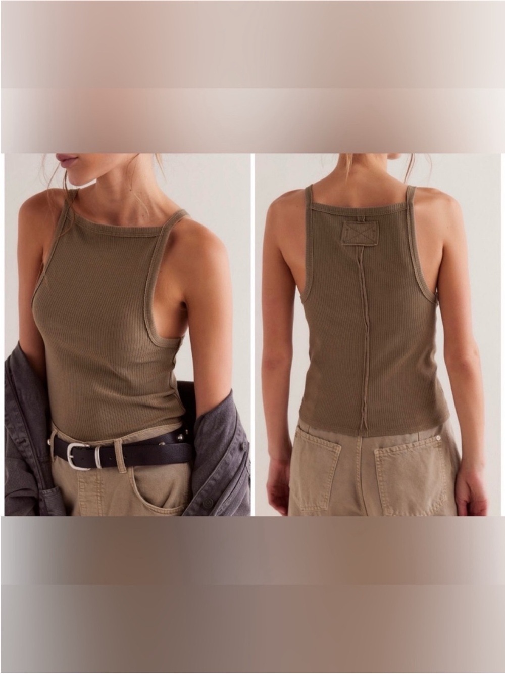 NWT Free People We The Free Mia Tank - caiman army green tan - XS